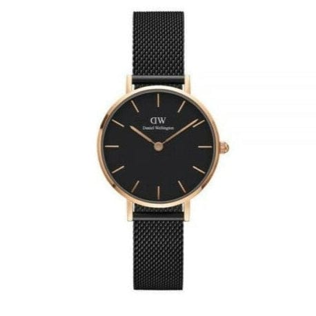 Daniel Wellington Petite Ashfield Black Dial Black Mesh Strap Watch For Women - DW00100245