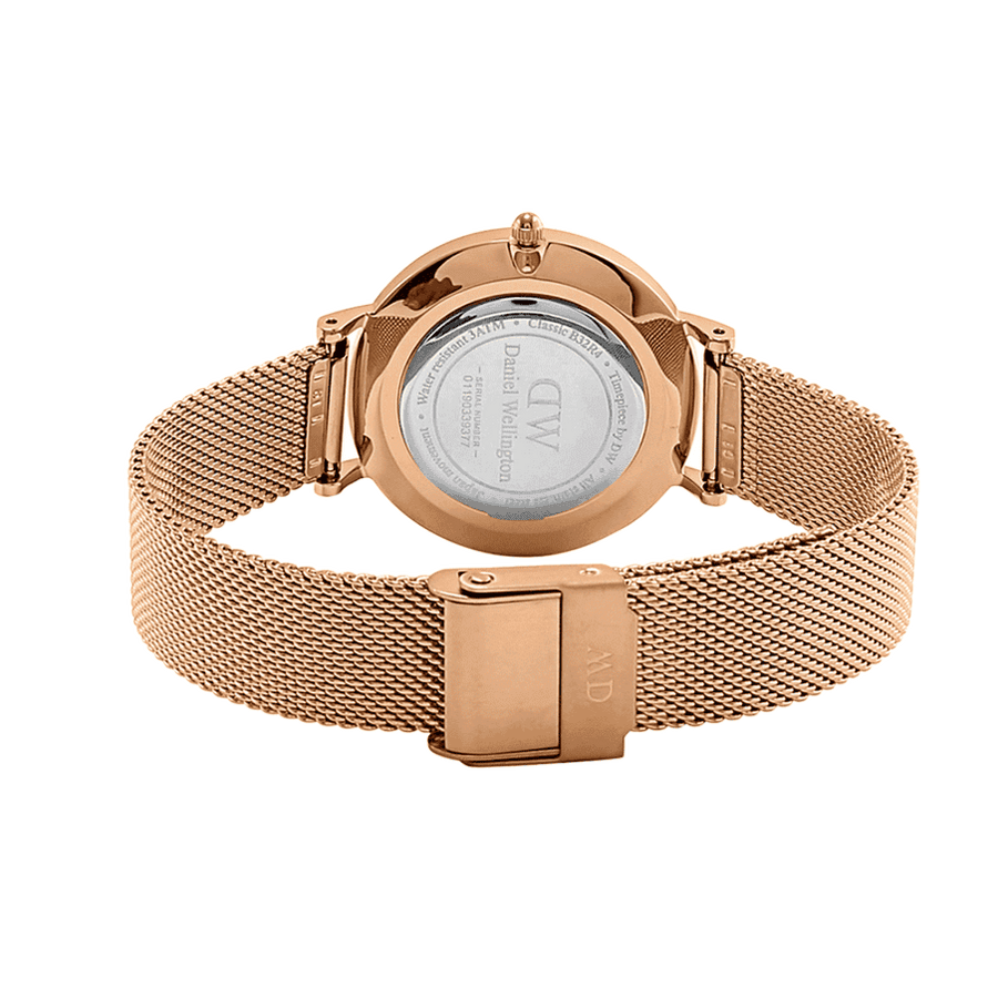 Daniel Wellington Petite Melrose Black Dial Rose Gold Mesh Strap Watch For Women - DW00100303