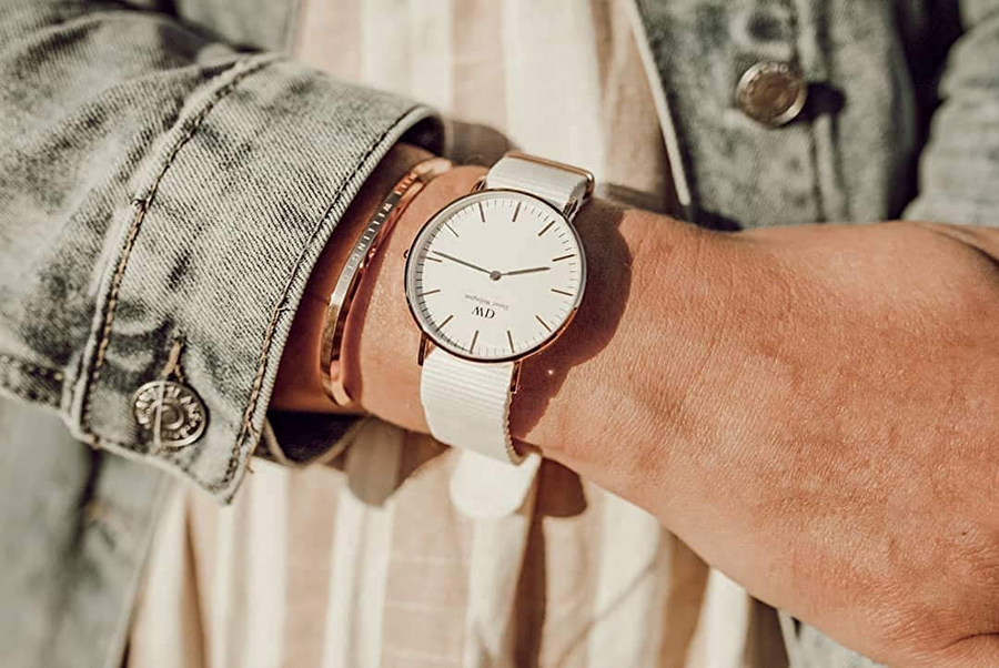 Daniel Wellington Classic Dover White Dial White Nylon Strap Watch For Women - DW00100309
