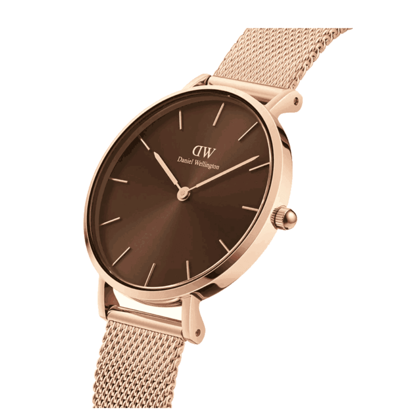 Daniel Wellington Petite Melrose Brown Dial Rose Gold Mesh Strap Watch For Women - DW00100477