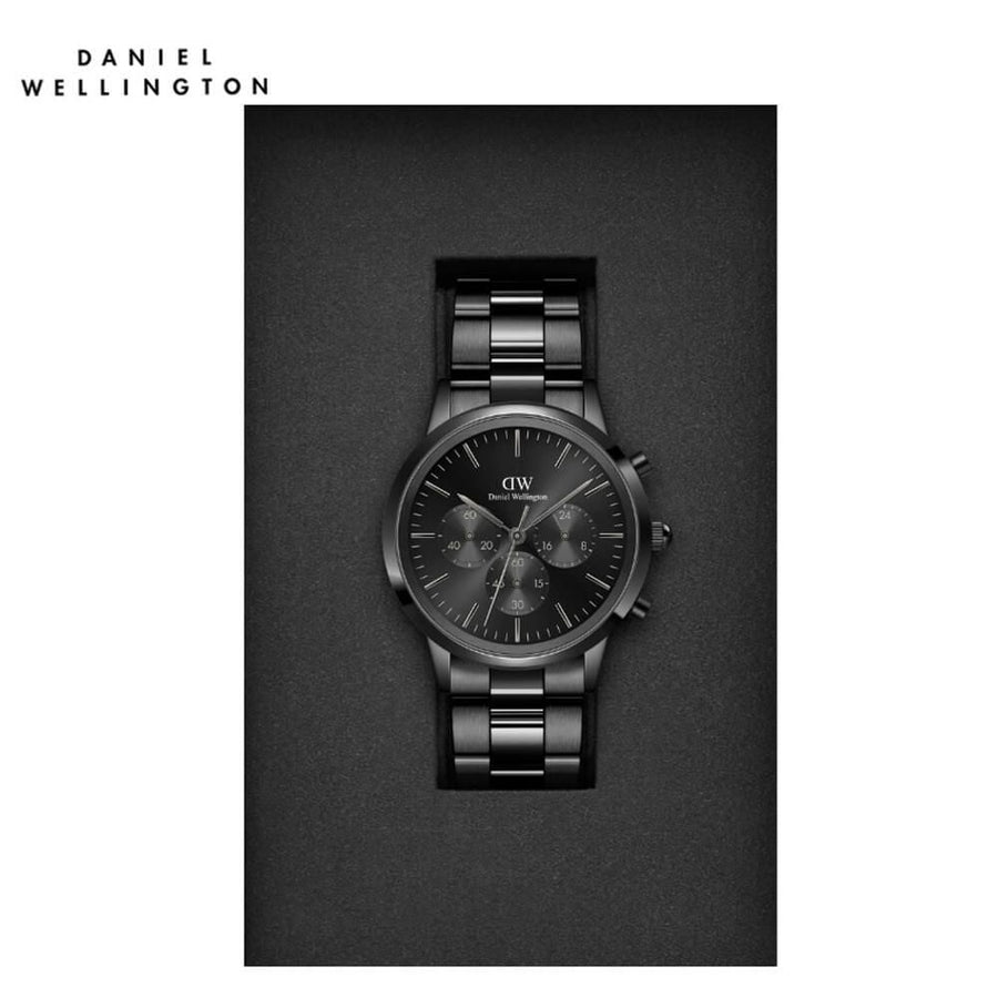 Daniel Wellington Iconic Chronograph Black Dial Black Steel Strap Watch For Men - DW00100642