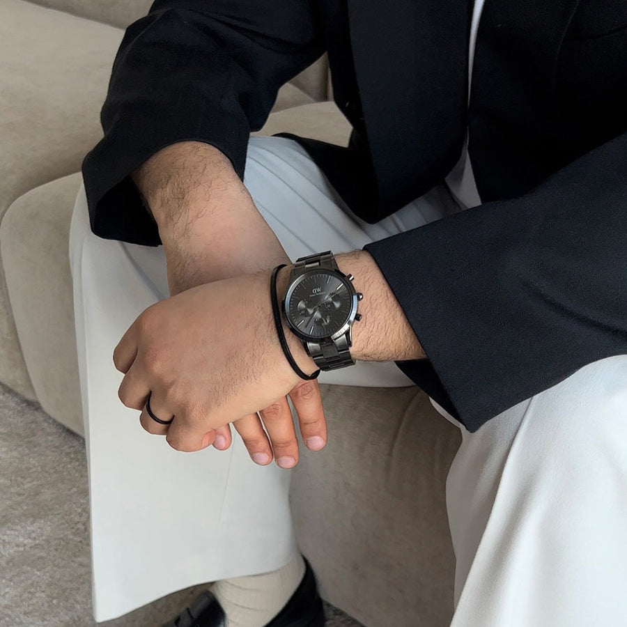 Daniel Wellington Iconic Chronograph Black Dial Black Steel Strap Watch For Men - DW00100642