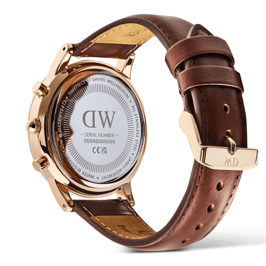 Daniel Wellington Iconic Chronograph Blue Dial Brown Leather Strap Watch For Men - DW00100639