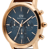 Daniel Wellington Iconic Chronograph Blue Dial Brown Leather Strap Watch For Men - DW00100639