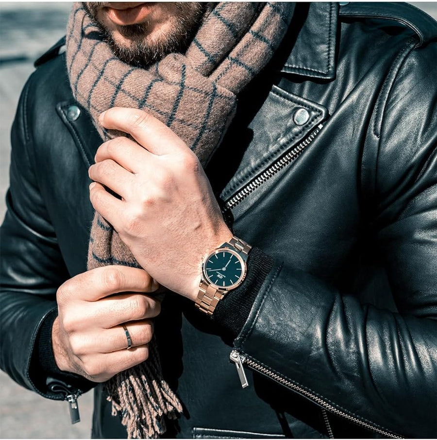 Daniel Wellington Iconic Link Black Dial Rose Gold Steel Strap Watch For Men - DW00100344
