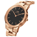 Daniel Wellington Iconic Link Black Dial Rose Gold Steel Strap Watch For Men - DW00100344