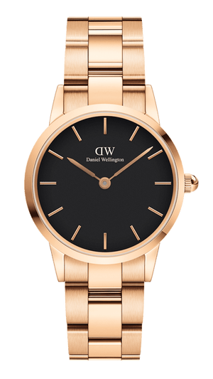Daniel Wellington Iconic Link Black Dial Rose Gold Steel Strap Watch For Men - DW00100344