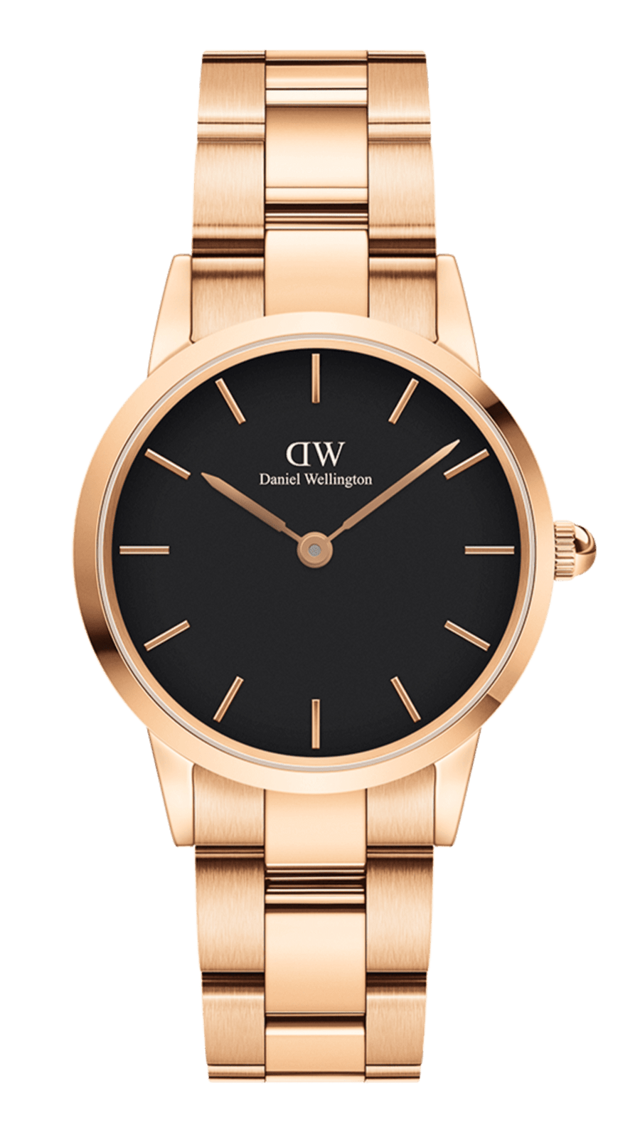 Daniel Wellington Iconic Link Black Dial Rose Gold Steel Strap Watch For Men - DW00100344