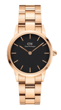 Daniel Wellington Iconic Link Black Dial Rose Gold Steel Strap Watch For Men - DW00100344