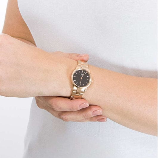 Daniel Wellington Iconic Link Black Dial Rose Gold Steel Strap Watch for Women - DW00100210