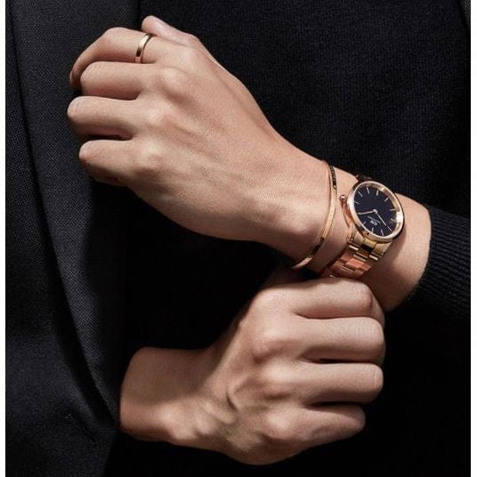 Daniel Wellington Iconic Link Black Dial Rose Gold Steel Strap Watch for Women - DW00100210