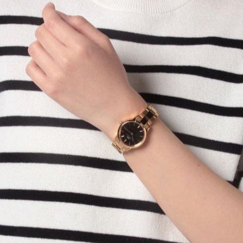 Daniel Wellington Iconic Link Black Dial Rose Gold Steel Strap Watch for Women - DW00100210