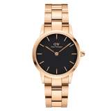 Daniel Wellington Iconic Link Black Dial Rose Gold Steel Strap Watch for Women - DW00100210