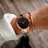 Daniel Wellington Iconic Link Black Dial Rose Gold Steel Strap Watch for Women - DW00100212