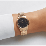 Daniel Wellington Iconic Link Black Dial Rose Gold Steel Strap Watch for Women - DW00100212