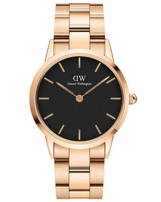 Daniel Wellington Iconic Link Black Dial Rose Gold Steel Strap Watch for Women - DW00100212