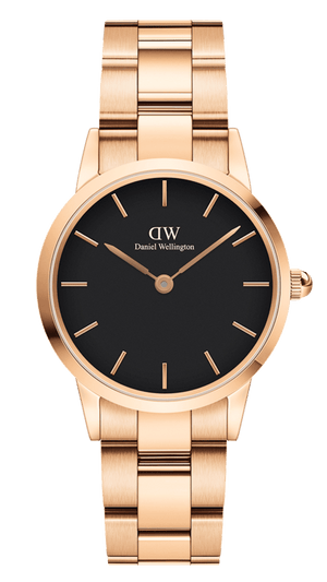 Daniel Wellington Iconic Link Black Dial Rose Gold Steel Strap Watch for Women - DW00100212