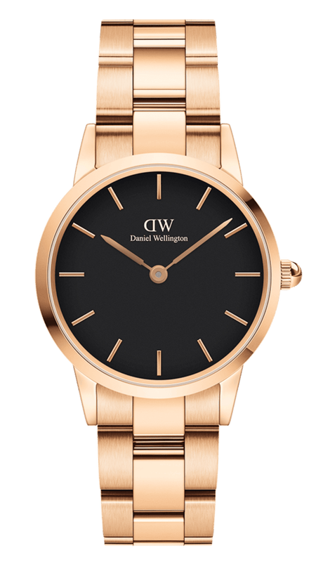 Daniel Wellington Iconic Link Black Dial Rose Gold Steel Strap Watch for Women - DW00100212