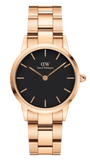 Daniel Wellington Iconic Link Black Dial Rose Gold Steel Strap Watch for Women - DW00100212
