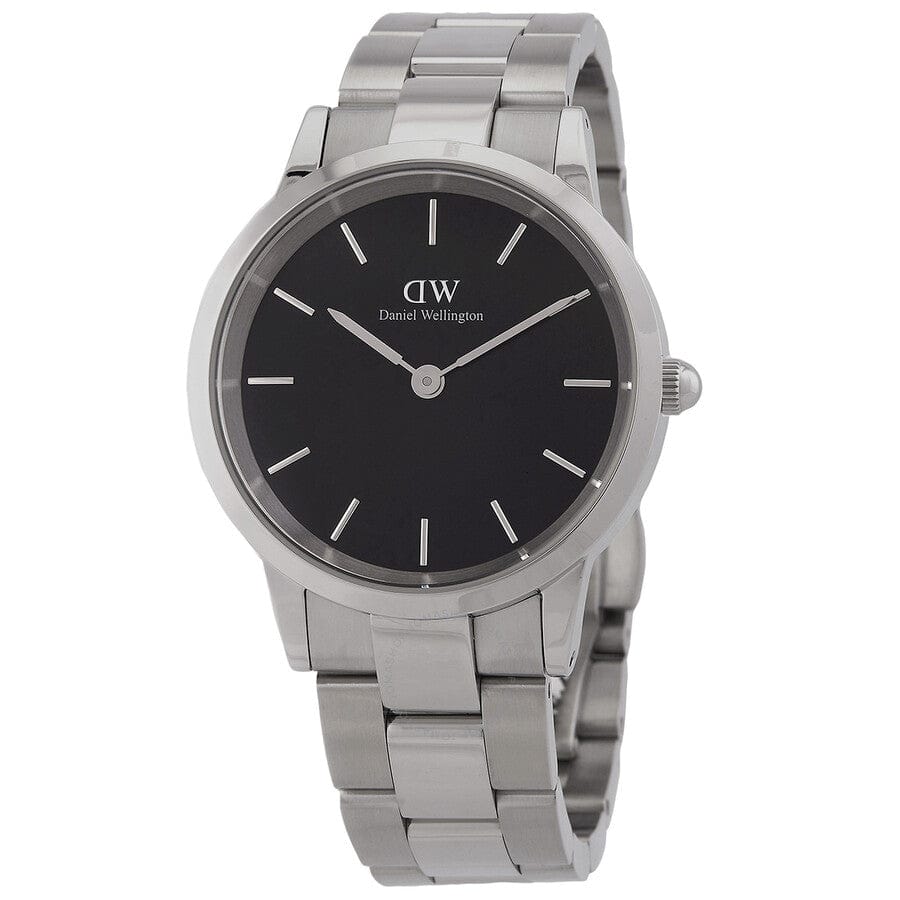 Daniel Wellington Iconic Link Black Dial Silver Steel Strap Watch for Women - DW00100204