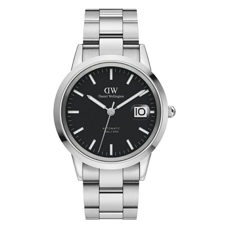 Daniel Wellington Iconic Link Black Dial Silver Steel Strap Watch for Women - DW00100204
