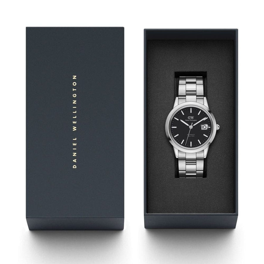 Daniel Wellington Iconic Link Black Dial Silver Steel Strap Watch For Women - DW00100206
