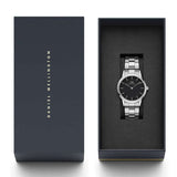 Daniel Wellington Iconic Link Black Dial Silver Steel Strap Watch For Women - DW00100206