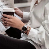 Daniel Wellington Iconic Link Black Dial Silver Steel Strap Watch For Women - DW00100206