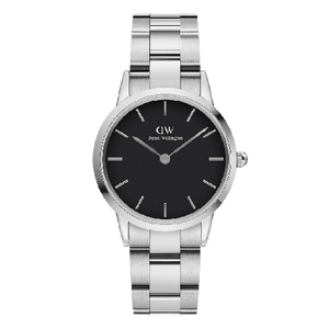 Daniel Wellington Iconic Link Black Dial Silver Steel Strap Watch For Women - DW00100206