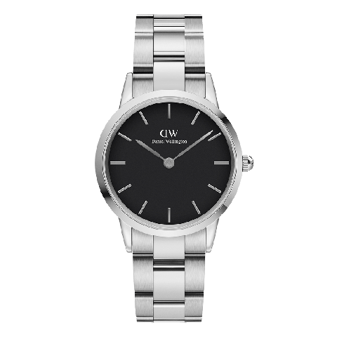 Daniel Wellington Iconic Link Black Dial Silver Steel Strap Watch For Women - DW00100206