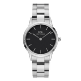 Daniel Wellington Iconic Link Black Dial Silver Steel Strap Watch For Women - DW00100206