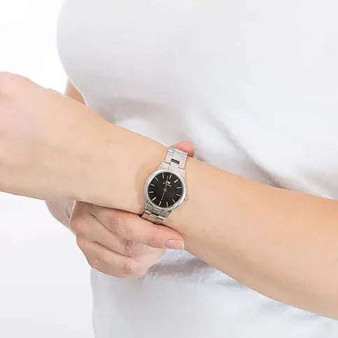 Daniel Wellington Iconic Link Black Dial Silver Steel Strap Watch For Women - DW00100208