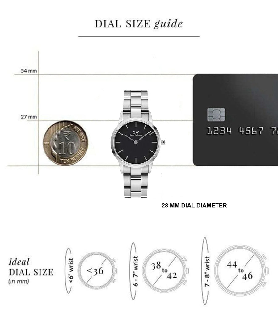 Daniel Wellington Iconic Link Black Dial Silver Steel Strap Watch For Women - DW00100208