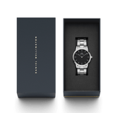 Daniel Wellington Iconic Link Black Dial Silver Steel Strap Watch For Women - DW00100342