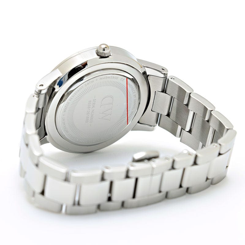 Daniel Wellington Iconic Link Black Dial Silver Steel Strap Watch For Women - DW00100342
