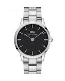 Daniel Wellington Iconic Link Black Dial Silver Steel Strap Watch For Women - DW00100342