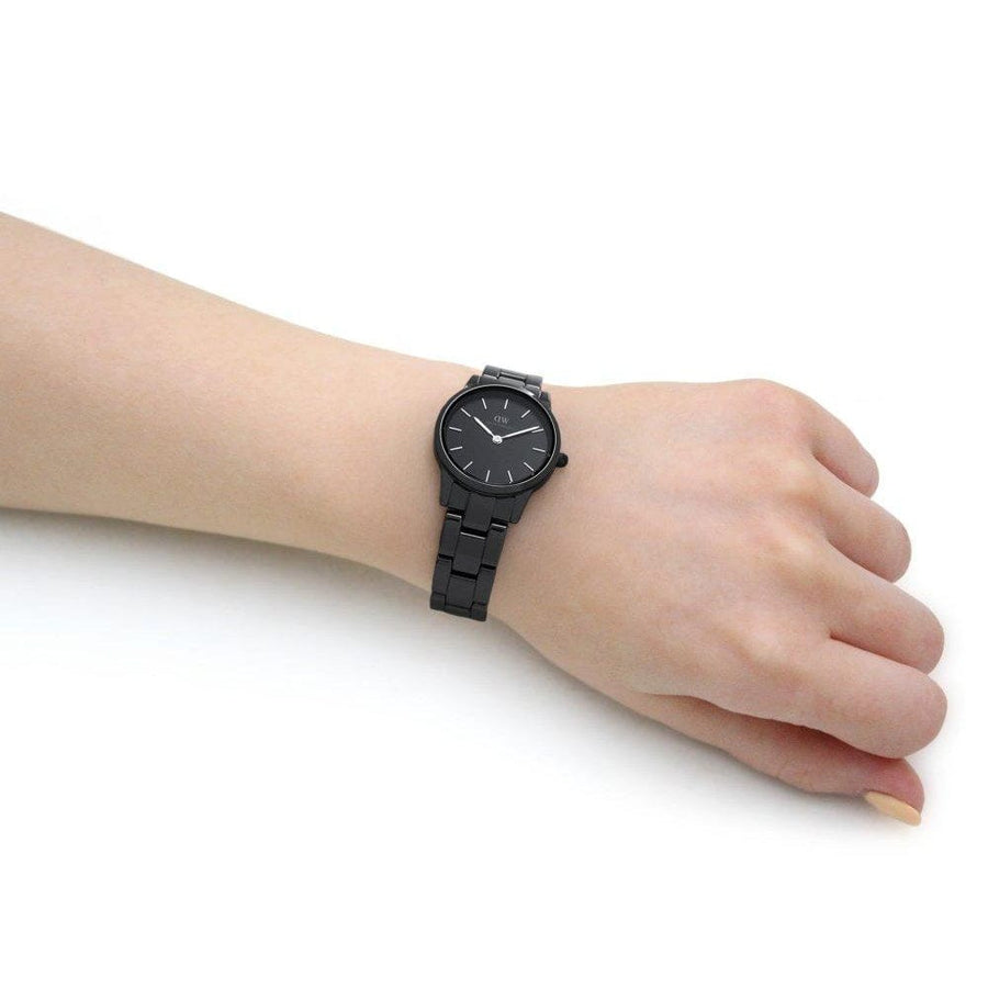 Daniel Wellington Iconic Link Ceramic Black Dial Black Steel Strap Watch For Women - DW00100414