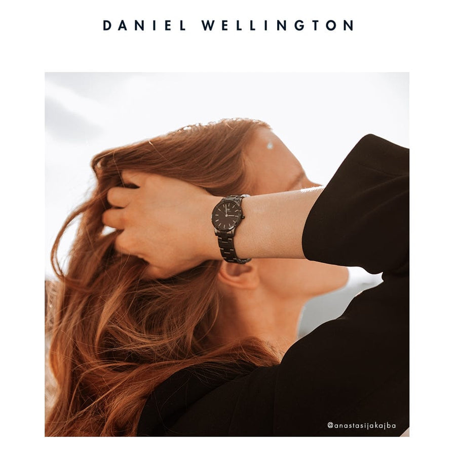 Daniel Wellington Iconic Link Ceramic Black Dial Black Steel Strap Watch For Women - DW00100414