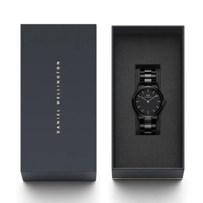 Daniel Wellington Iconic Link Ceramic Black Dial Black Steel Strap Watch For Women - DW00100414