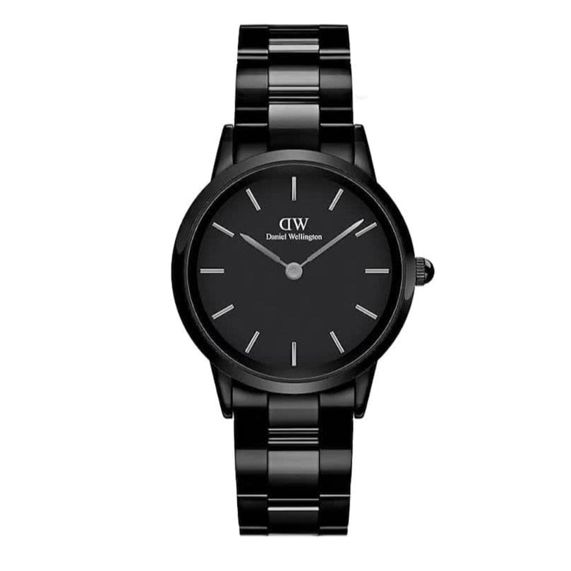 Daniel Wellington Iconic Link Ceramic Black Dial Black Steel Strap Watch For Women - DW00100414