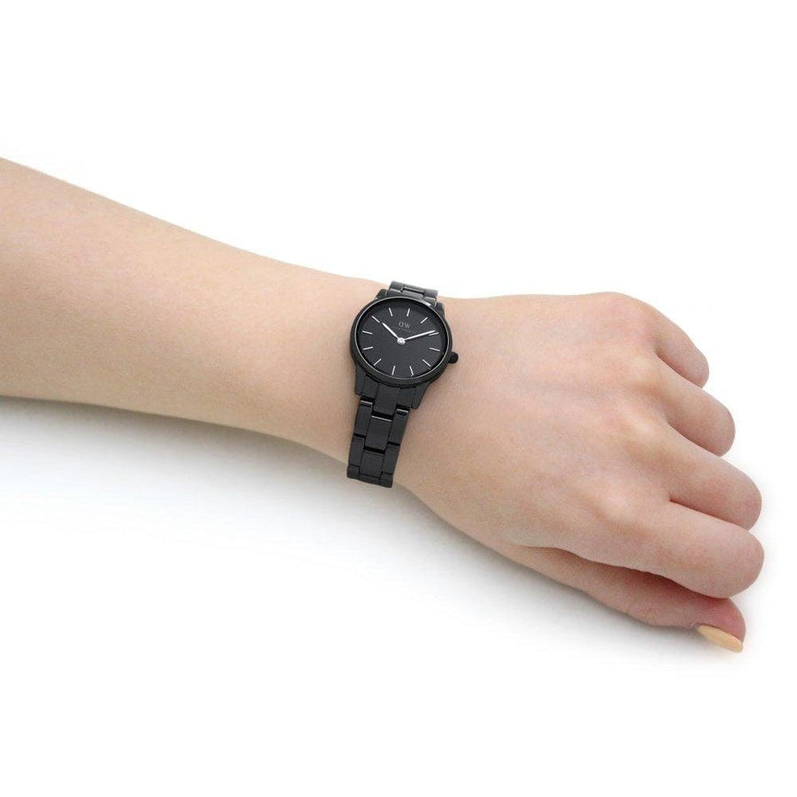 Daniel Wellington Iconic Link Ceramic Black Dial Black Steel Strap Watch For Women - DW00100415