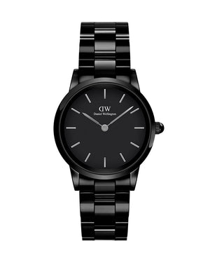 Daniel Wellington Iconic Link Ceramic Black Dial Black Steel Strap Watch For Women - DW00100415