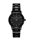 Daniel Wellington Iconic Link Ceramic Black Dial Black Steel Strap Watch For Women - DW00100415