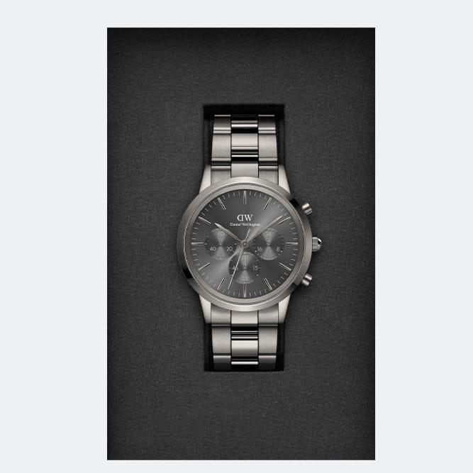 Daniel Wellington Iconic Link Chronograph Grey Dial Grey Steel Strap Watch for Men - DW00100643