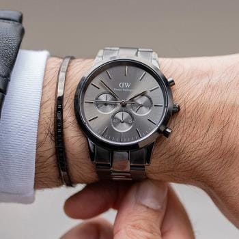 Daniel Wellington Iconic Link Chronograph Grey Dial Grey Steel Strap Watch for Men - DW00100643