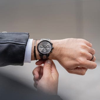 Daniel Wellington Iconic Link Chronograph Grey Dial Grey Steel Strap Watch for Men - DW00100643