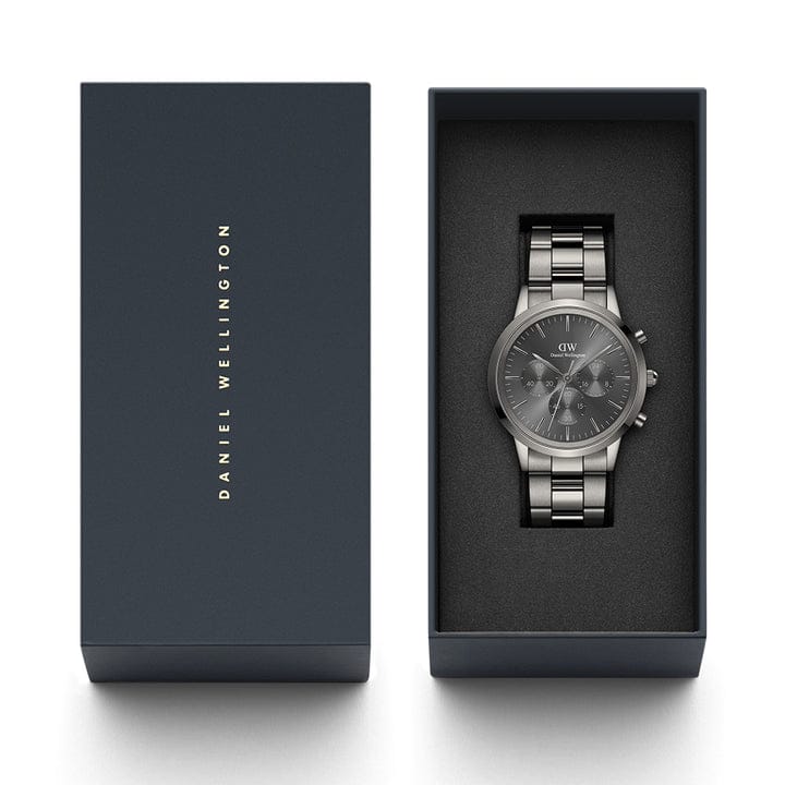 Daniel Wellington Iconic Link Chronograph Grey Dial Grey Steel Strap Watch for Men - DW00100643