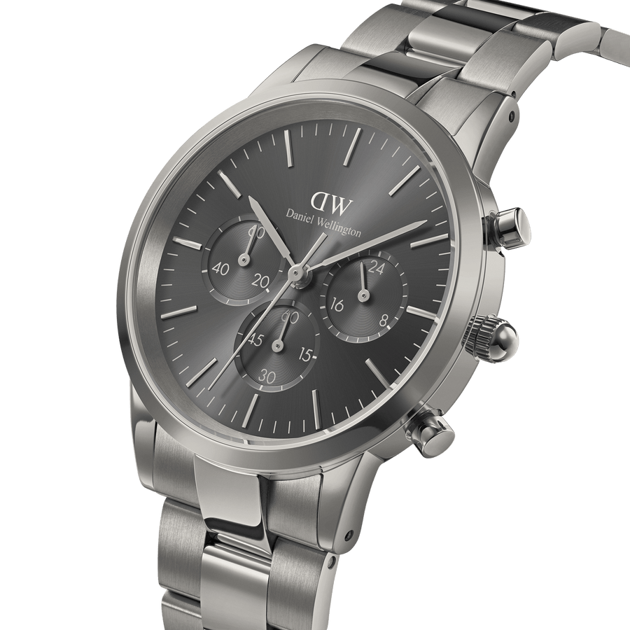 Daniel Wellington Iconic Link Chronograph Grey Dial Grey Steel Strap Watch for Men - DW00100643