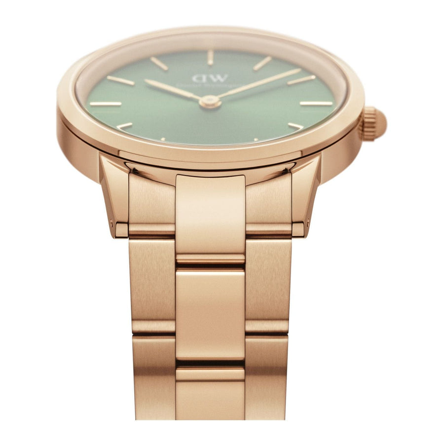 Daniel Wellington Iconic Link Emerald Green Dial Rose Gold Steel Strap Watch For Women - DW00100419