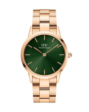 Daniel Wellington Iconic Link Emerald Green Dial Rose Gold Steel Strap Watch For Women - DW00100419